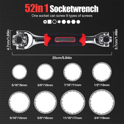 Universal Wrench 52 in 1 Socket Wrench Tool with Multifunction 360 Degree Rotating Head