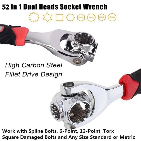 Universal Wrench 52 in 1 Socket Wrench Tool with Multifunction 360 Degree Rotating Head