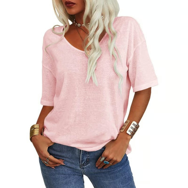 Women's Solid Color V-Neck T-shirt