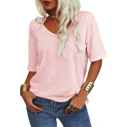Women's Solid Color V-Neck T-shirt